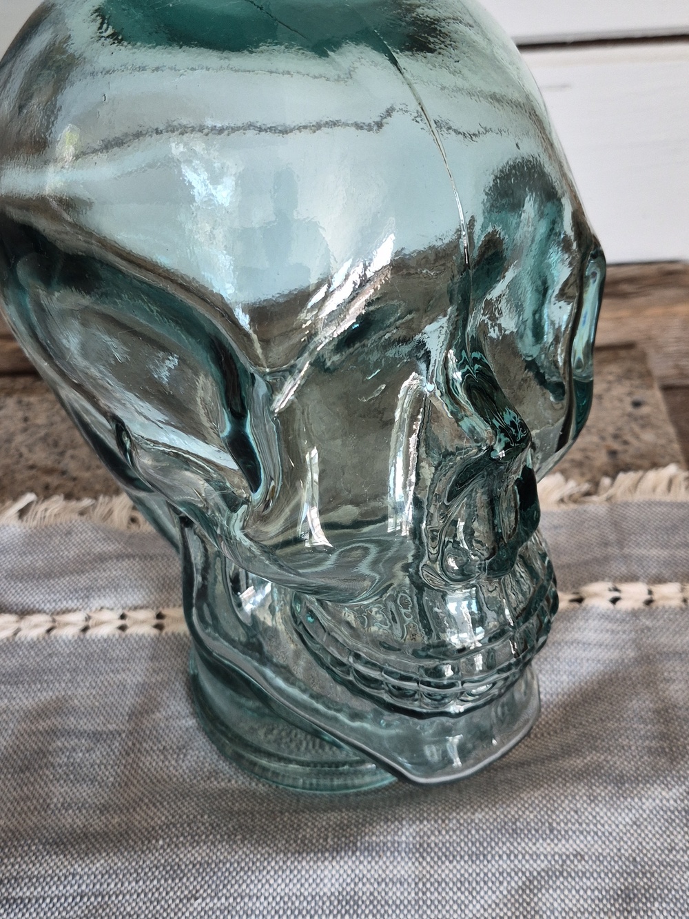 Vintage Clear Glass life-size Skull Sculpture